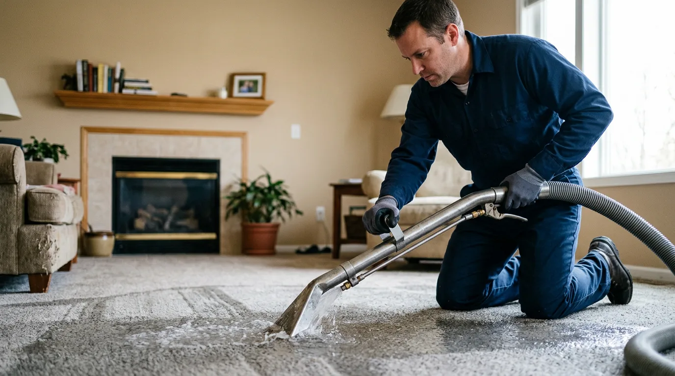 Water damage restoration technician working near Oglesby, IL